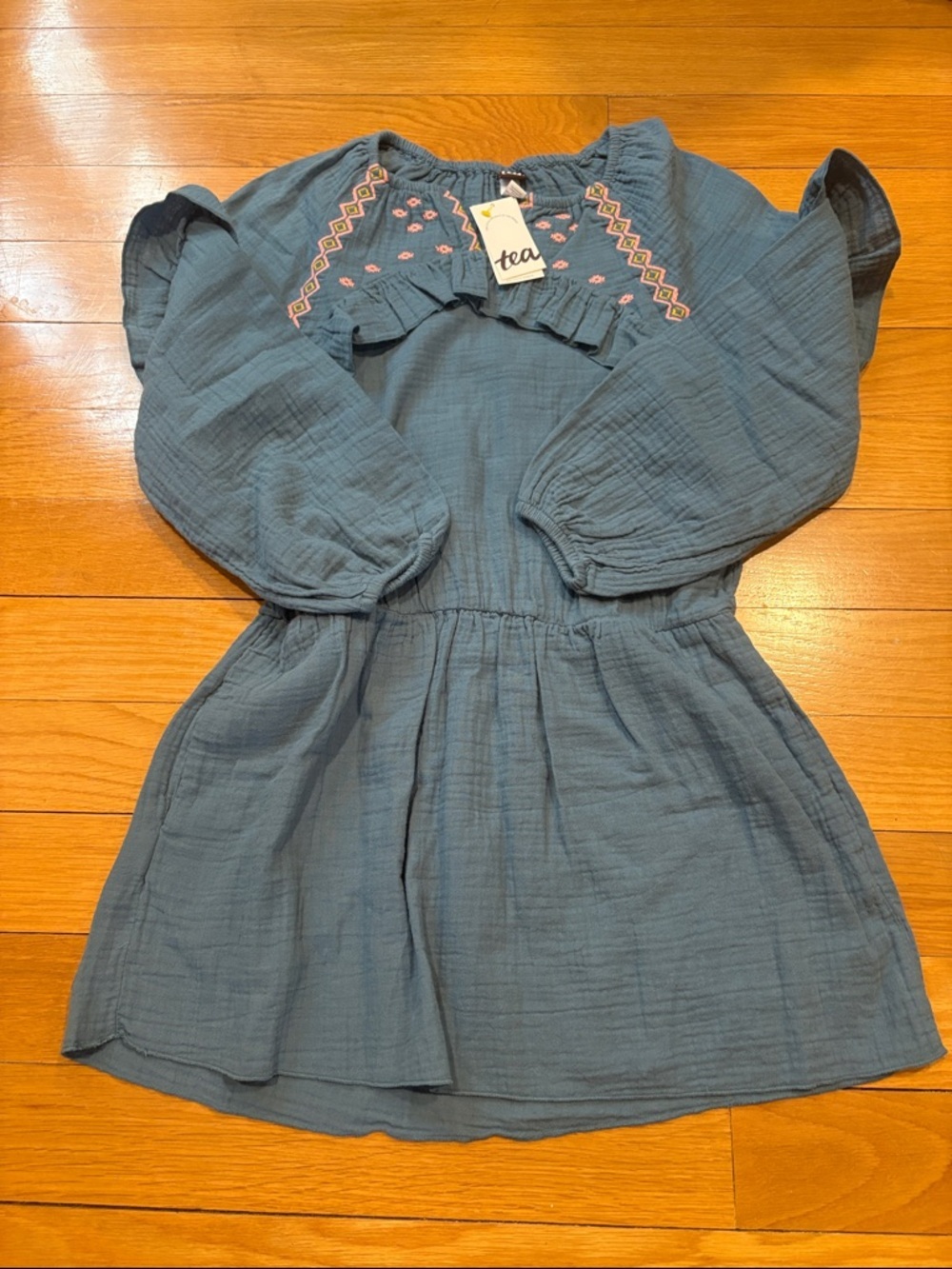Tea Collection Blue Embroidered Ruffle Dress